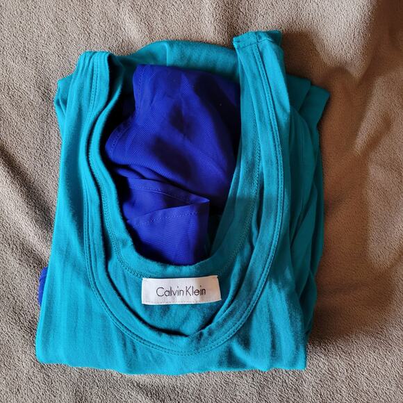 Calvin Klein Dress Womens Medium Asymmetrical Ruffle Aqua Blue Beach - Picture 15 of 16